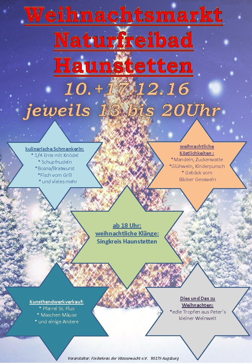 Weihnachtsmarkt im Naturfreibad Haunstetten 10. + 17. Dezember 2016